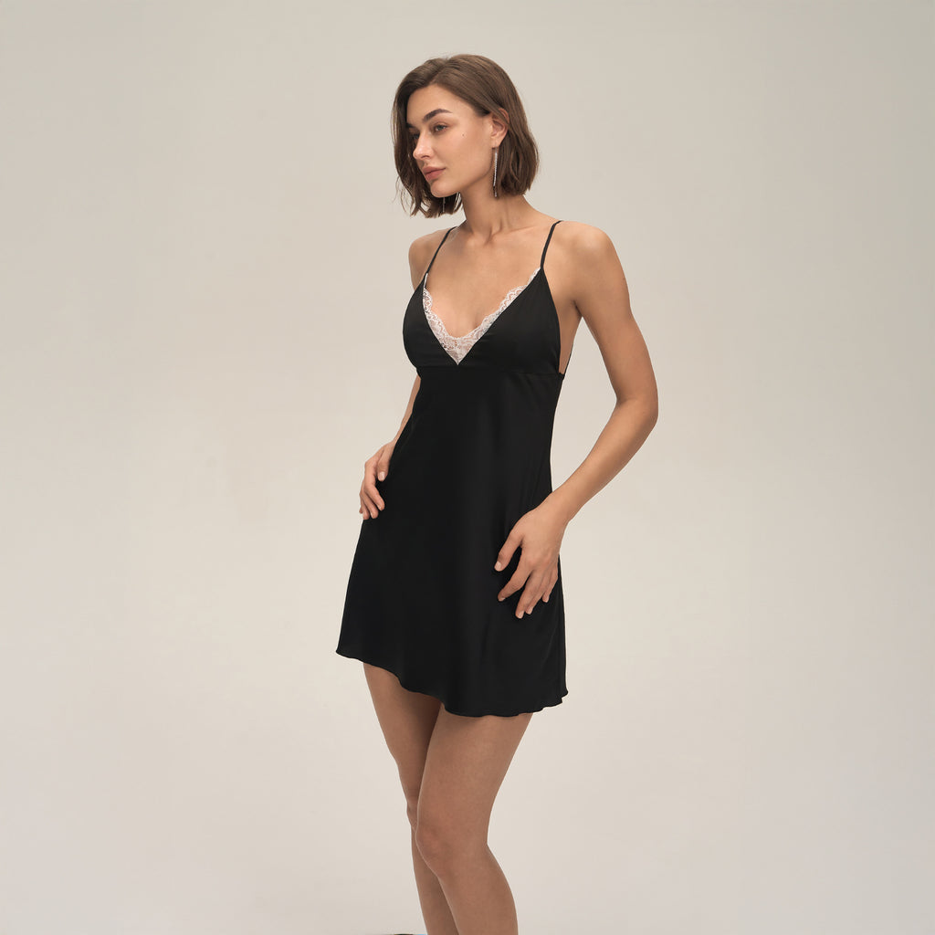 Womens Loose Lace-trimmed Slim-fit Camisole Dress