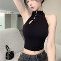 Womens Solid-Color Retro Chinese-Style Camisole